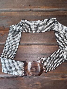 Beaded Stretch Belt with Wooden Buckle